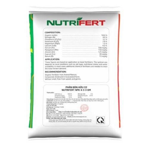 Phân hữu cơ NUTRIFERT 4-3-3+65 mặt sau