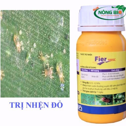 Fier 500SC là thuốc trừ nhện thế hệ mới, có nguồn gốc sinh học, được nhiều nhà nông tin tưởng lựa chọn. Sản phẩm này chứa hoạt chất diafenthiuron 500g/l, có tác dụng tiếp xúc, vị độc và khả năng thẩm sâu hiệu quả.